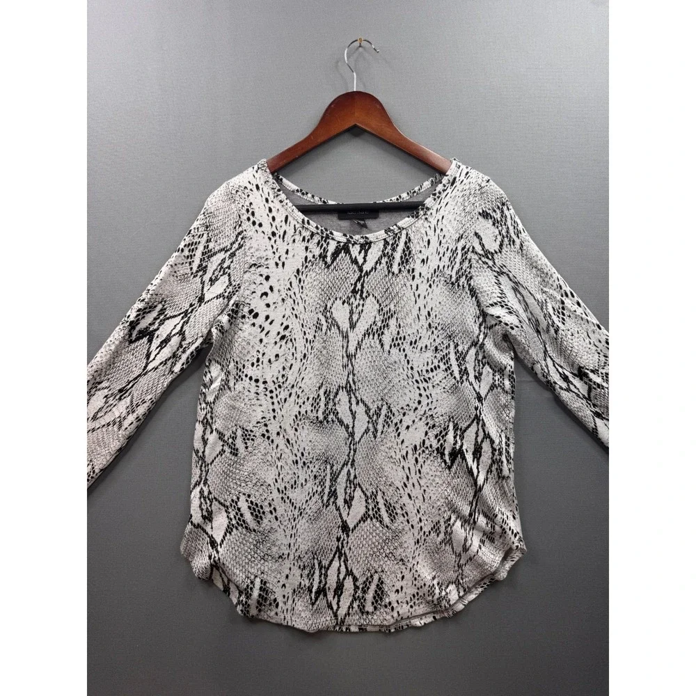 Karen Kane Womens Grey Black Snakeskin Print‎ Long Sleeve Scoop Neck Top Large